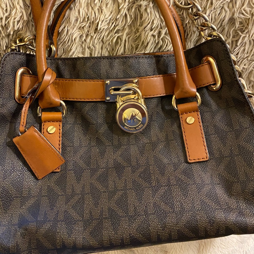brown leather mk bag